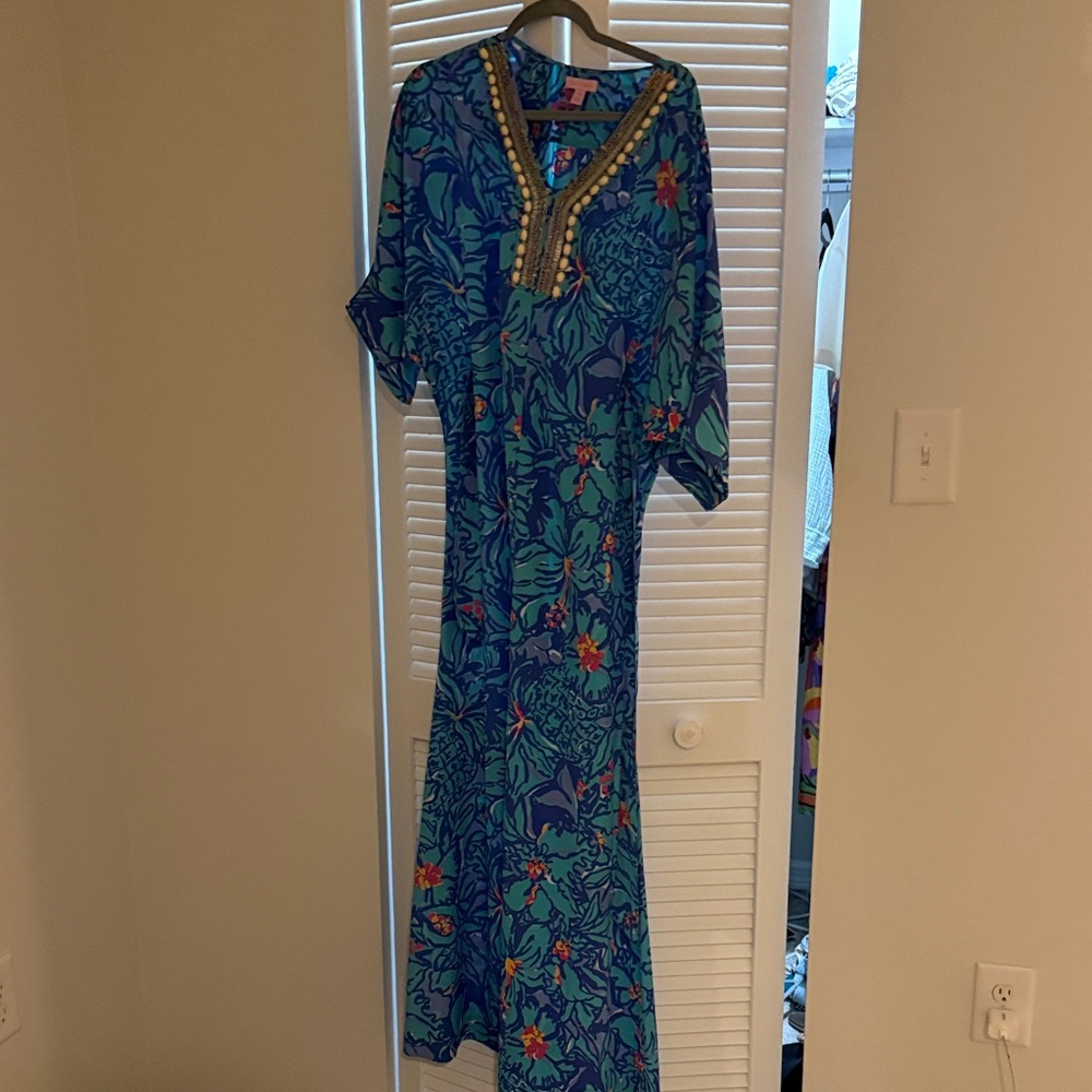 Lilly Pulitzer Vibrant Blue and Gold Maxi Dress